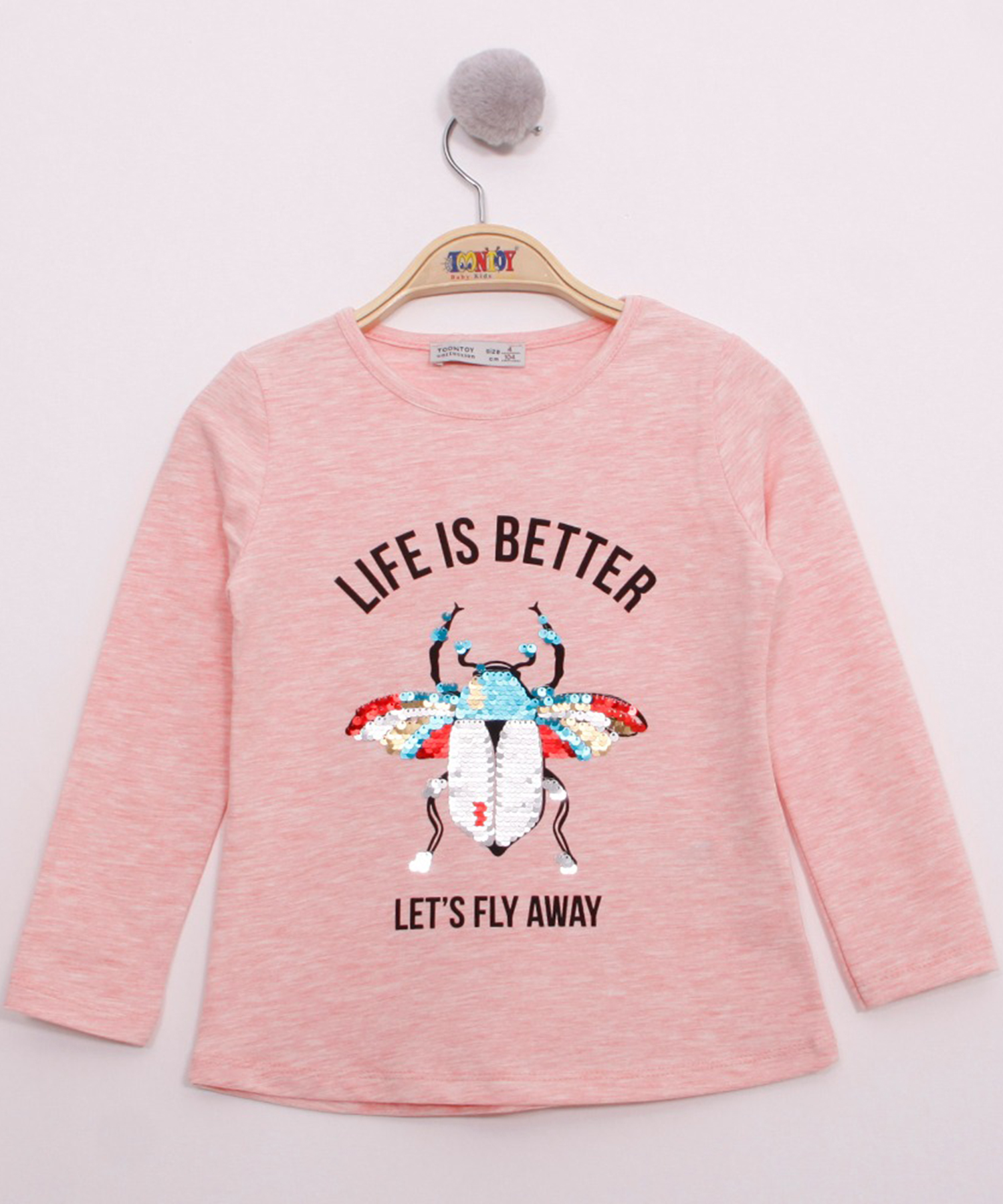 Toontoy Kız Çocuk Pullu Uğur Böceği Nakışlı T-Shirt
