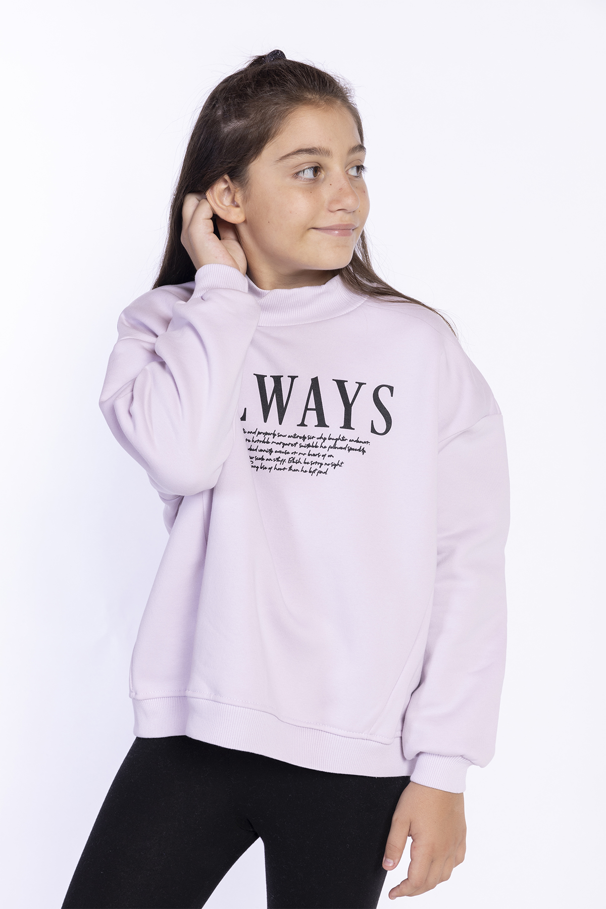 Toontoy Kız Çocuk Baskılı Balıkçı Yaka Sweatshirt