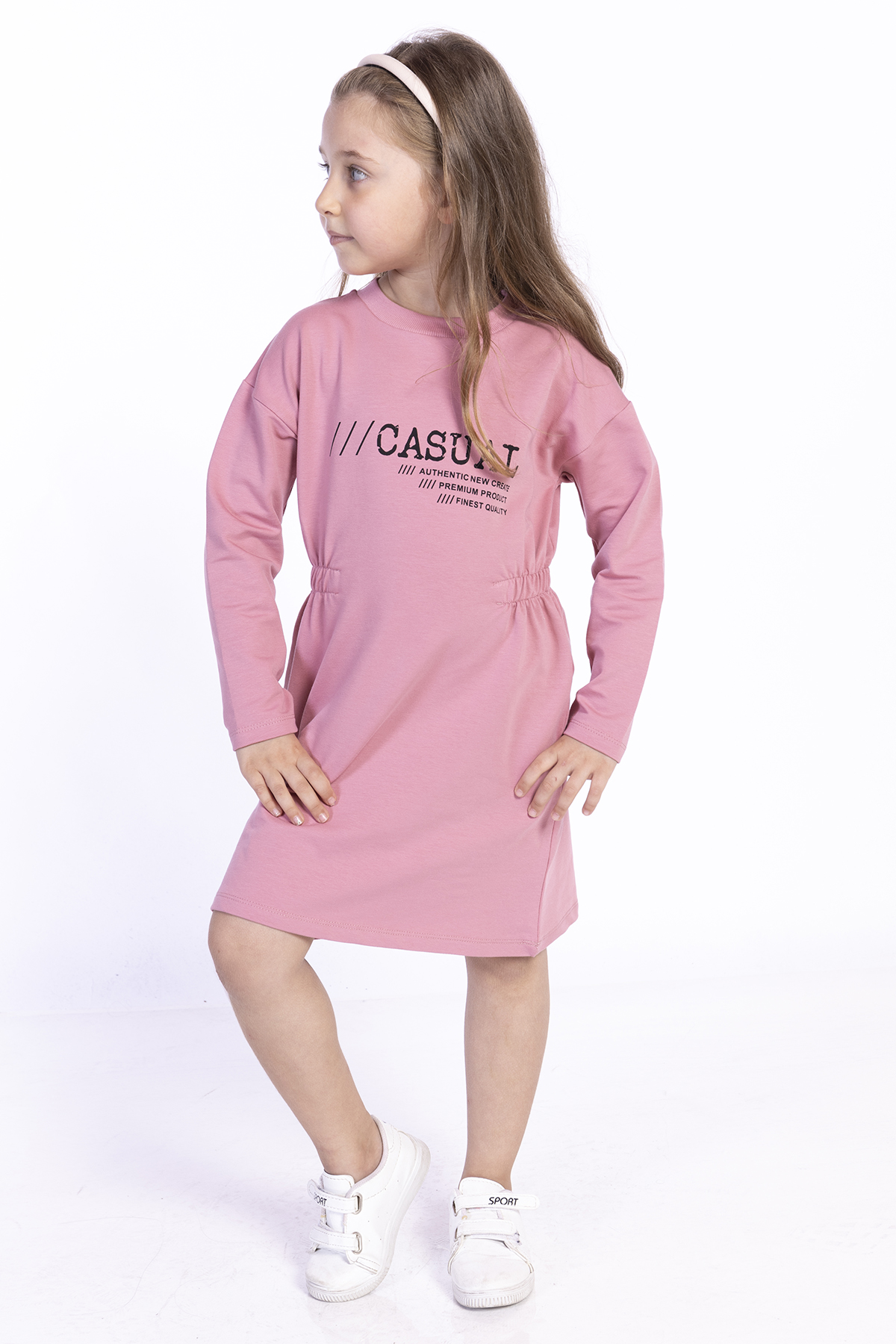 Toontoy Kız Çocuk Bel Lastikli Casual Yazı Baskılı Elbise