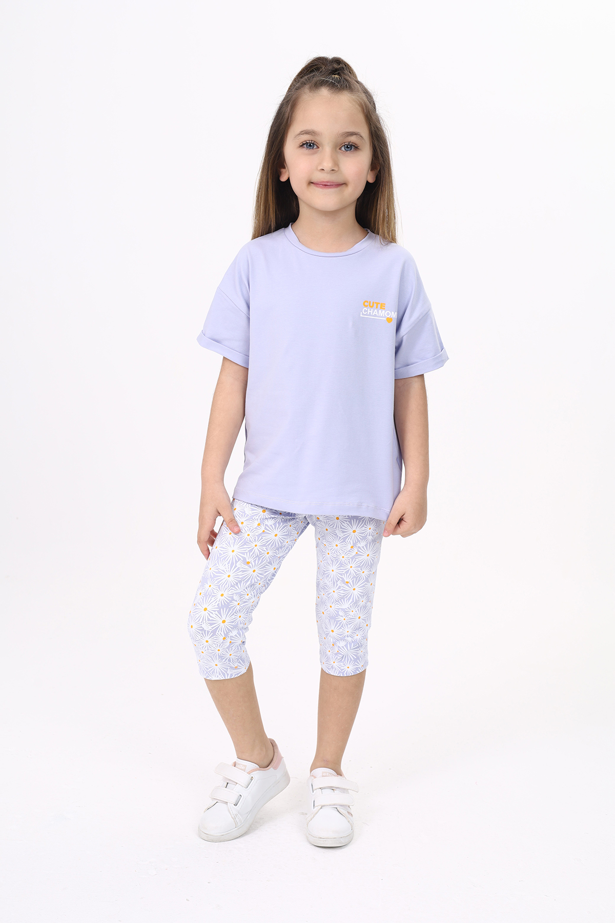 Toontoy Kız Çocuk Göğsü Cute Chamomle Baskılı Kaprili Takım
