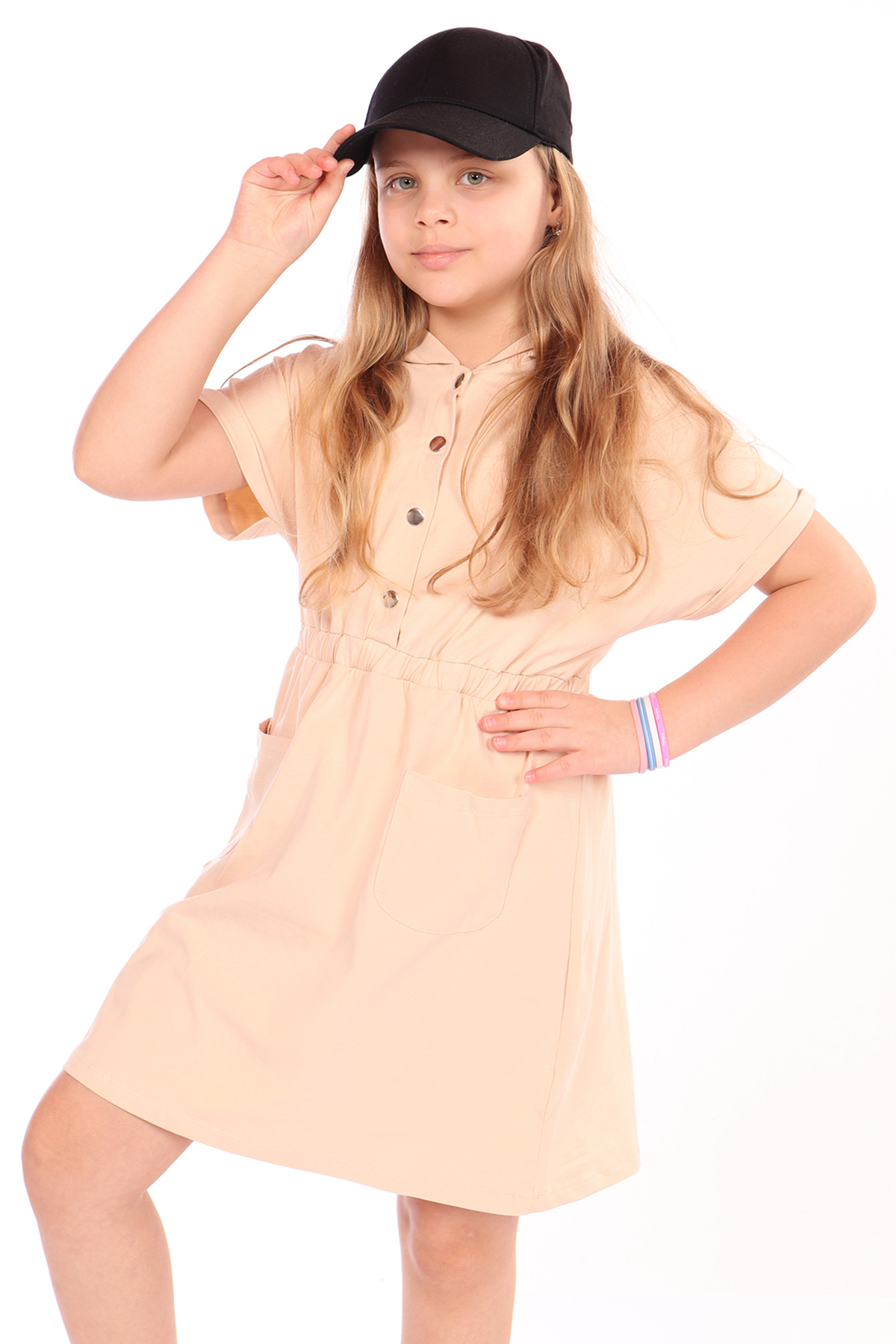 Toontoy Kız Çocuk Beli Lastikli İki Yanı Cepli Çıtçıtlı Kapüşonlu