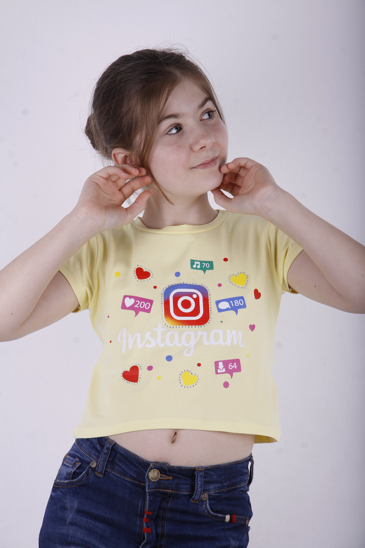 Toontoy Kız Çocuk Kalpli Instagram Baskılı Tişört