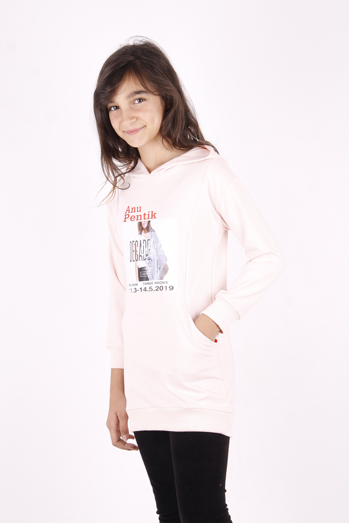 Toontoy Kız Çocuk Tarz Kız Baskılı Cepli Kapüşonlu Sweatshirt