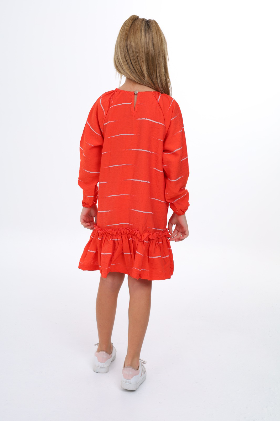 Toontoy Kız Çocuk Reglan Kol Fırfır Büzgülü Elbise