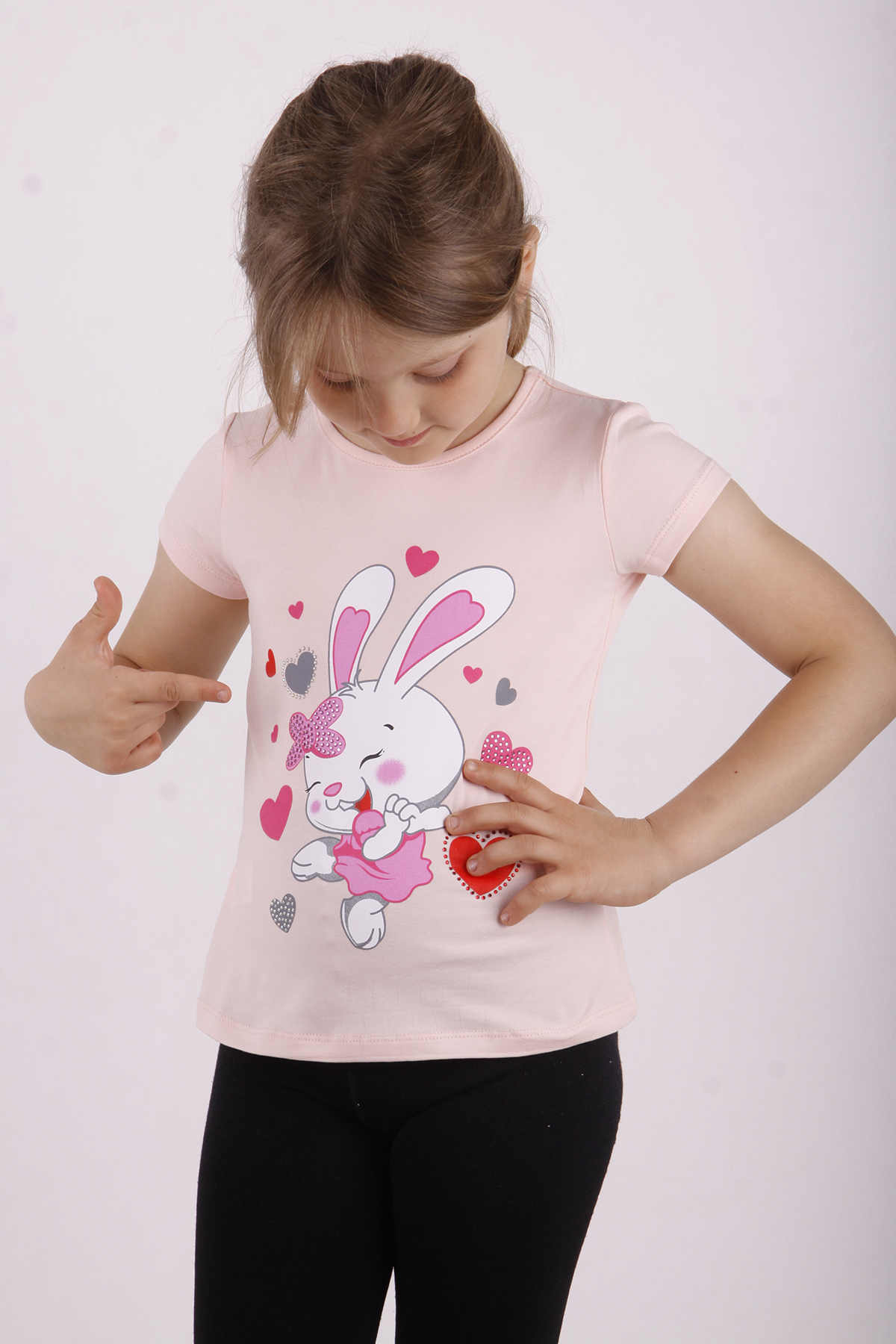 Toontoy Kız Çocuk Kalpli Tavşan Baskılı Tişört