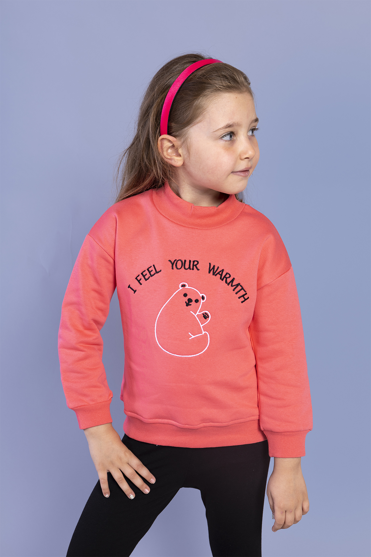 Toontoy Kız Çocuk Nakışlı Balıkçı Yaka Pamuklu Sweatshirt