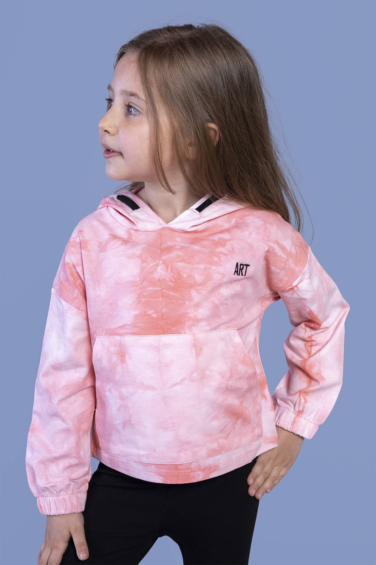 Toontoy Kız Çocuk Batik Desenli Kapüşonlu Sweatshirt