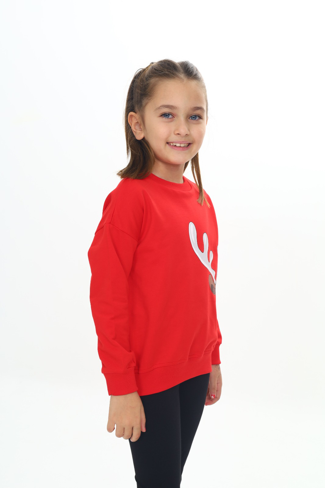 Toontoy Kız Çocuk Noel Baba Geyiği Baskılı Sweatshirt