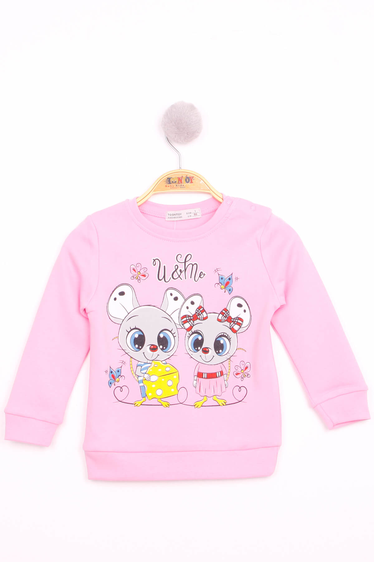 Toontoy Kız Çocuk Omuzdan Çıtçıtlı Fare Baskılı Sweatshirt