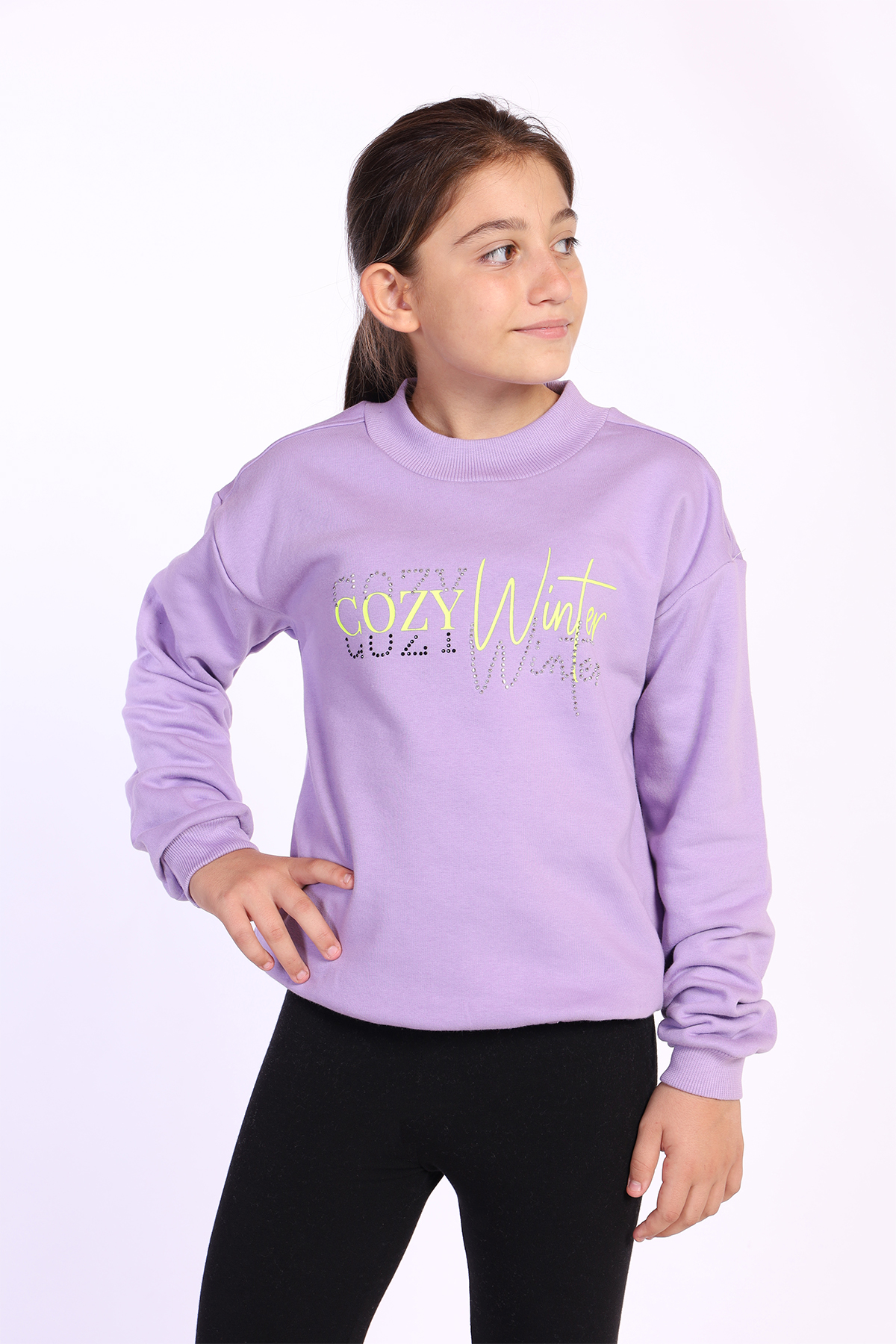 Toontoy Kız Çocuk Balıkçı Yaka İçi Pamuklu Sweatshirt