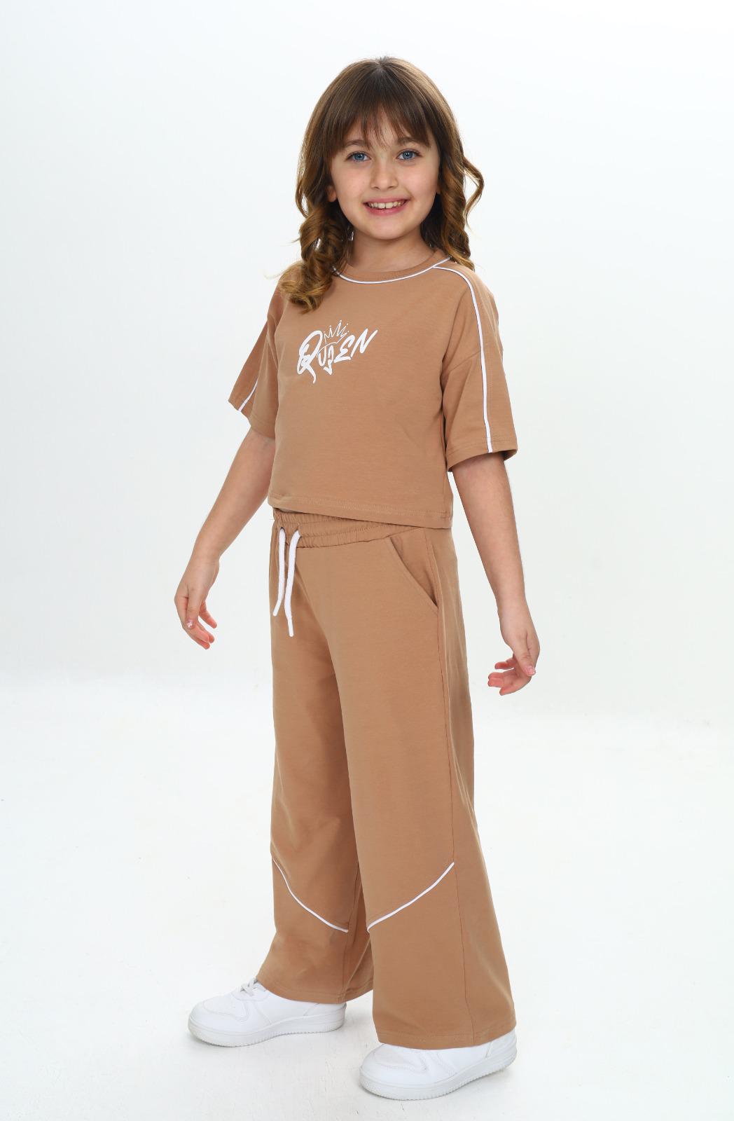 Toontoy Kız Çocuk Queen Baskılı Crop Eşofman Takım