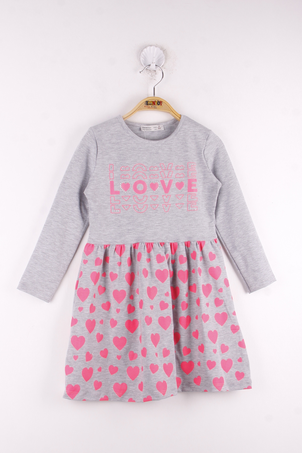 Toontoy Kız Çocuk Love Baskılı Elbise