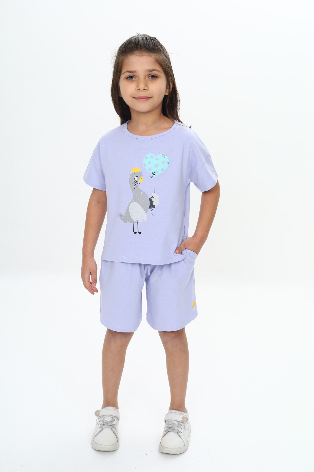 Toontoy Kız Çocuk Ördek Baskılı Şortlu Takım