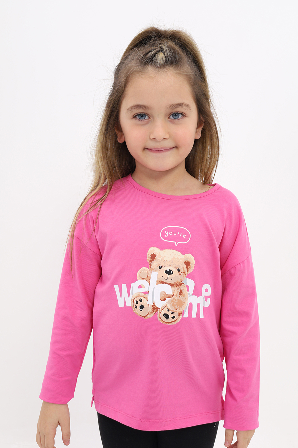 Toontoy Kız Çocuk Welcome Ayı  Baskılı Tişört