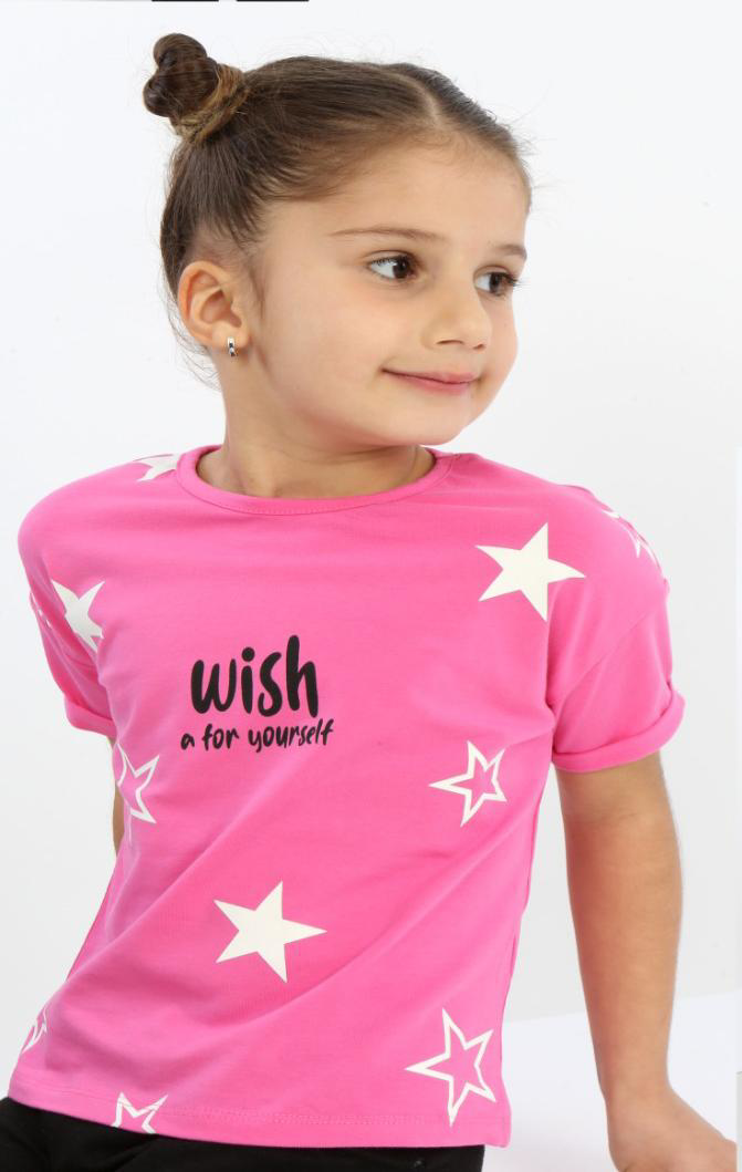 Toontoy Kız Çocuk Wish A For Yourself Yıldız Baskılı Tişört
