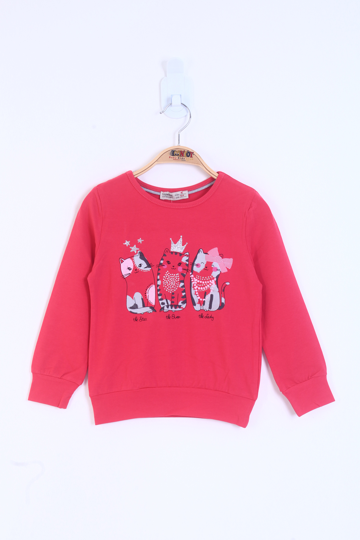 Toontoy Kız Çocuk Üç Kedi Baskılı Tişört