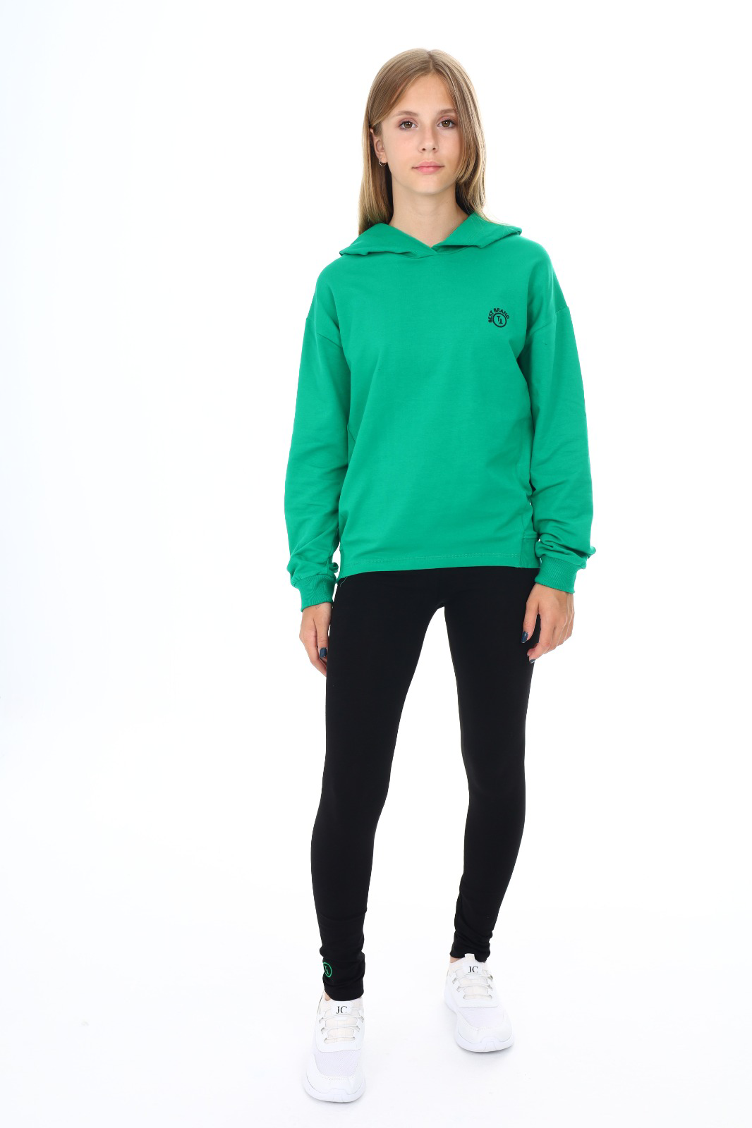 Toontoy  Kız Çocuk Kapüşonlu Best Brand Nakışlı Taytlı Takım