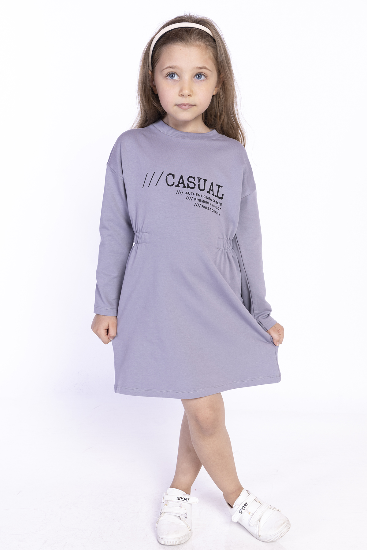 Toontoy Kız Çocuk Bel Lastikli Casual Yazı Baskılı Elbise