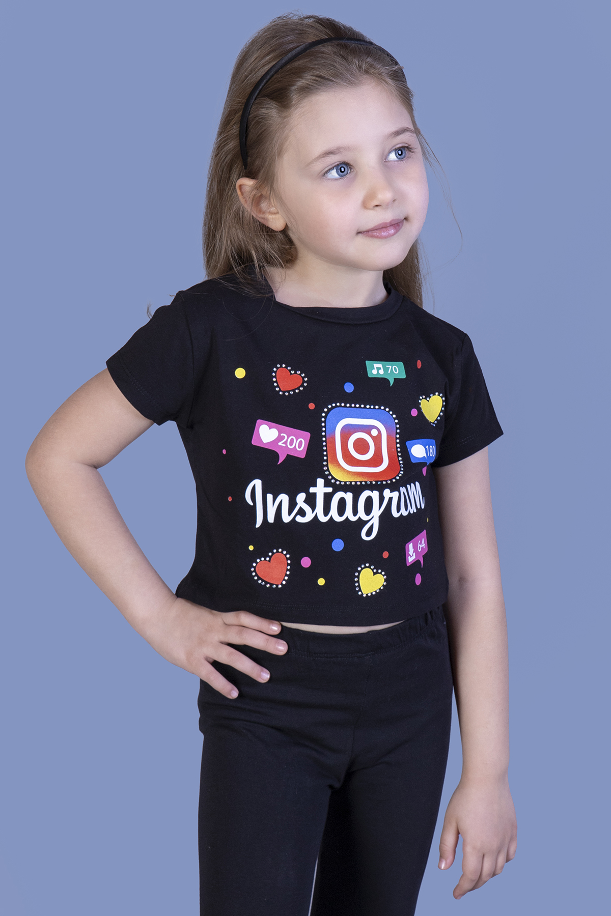 Toontoy Kız Çocuk Kalpli Instagram Baskılı Tişört
