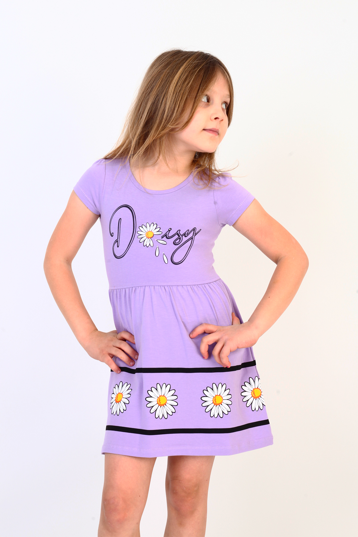 Toontoy Kız Çocuk İnci Detaylı Baskılı Elbise