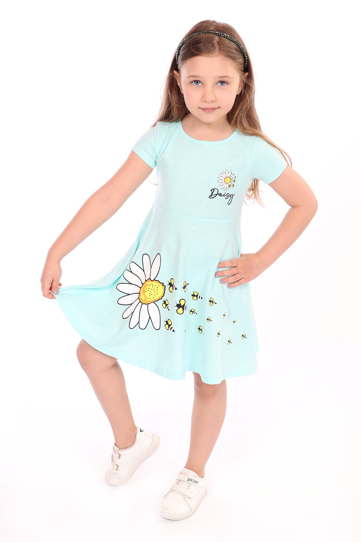Toontoy Kız Çocuk Göğsü Ve Etek Kısmı Daisy Yazılı Arı Baskılı El