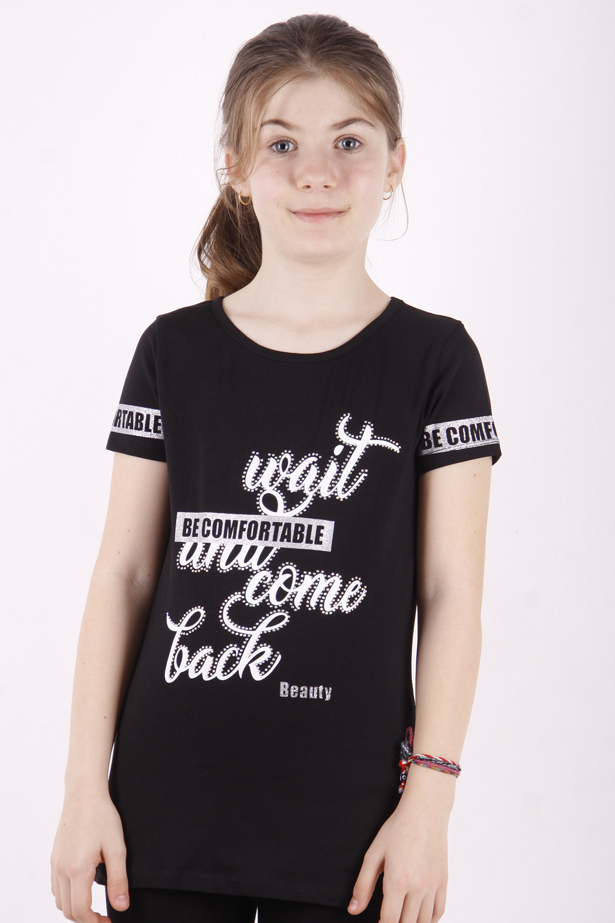 Toontoy Kız Çocuk Slogan Baskılı Tişört