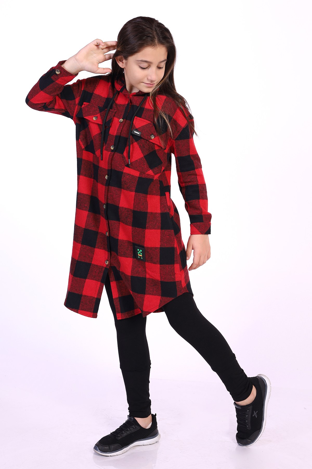 Toontoy Kız Çocuk Kapüşonlu Oduncu Gömlek