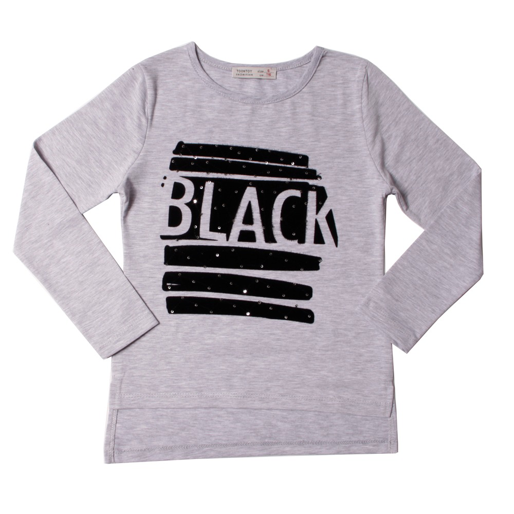Toontoy Kız Çocuk Tişört Black Flok Nakışlı
