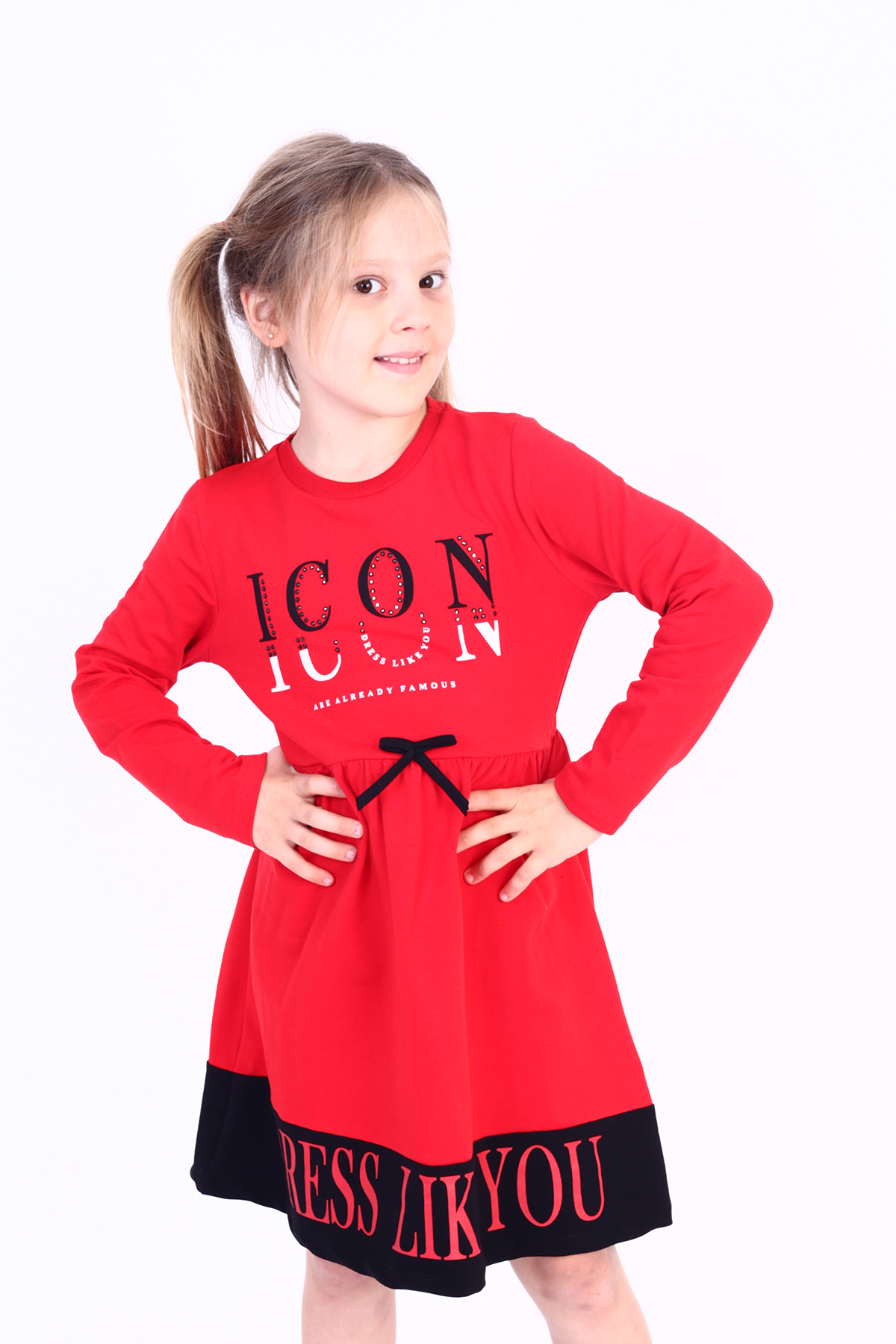 Toontoy Kız Çocuk Icon Baskılı Elbise