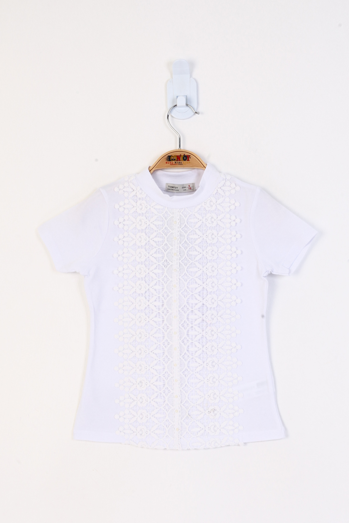 Toontoy Kız Çocuk Önü Dantelli İnci Detaylı T-Shirt