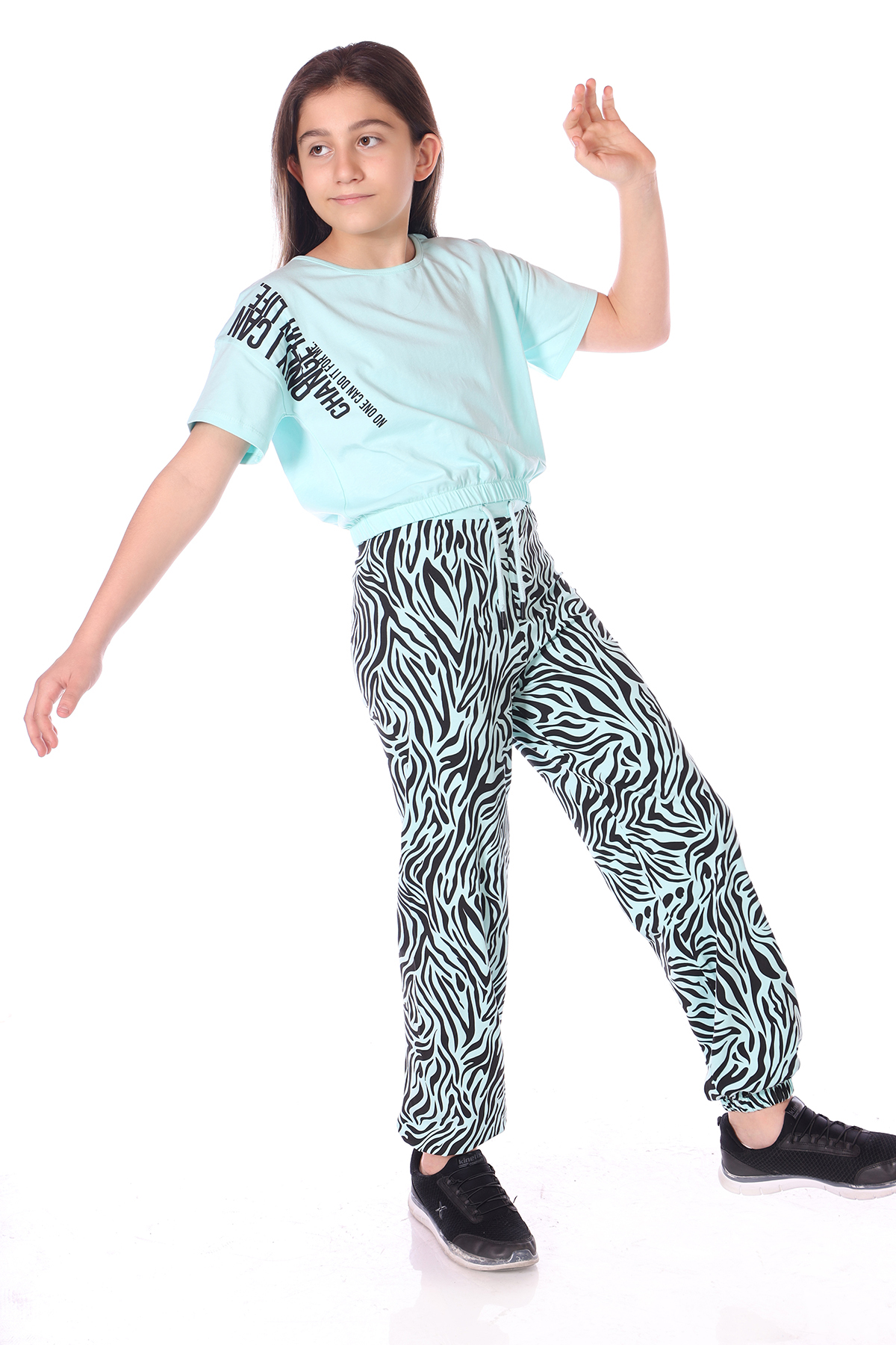 Toontoy Kız Çocuk Only I Can Yazılı Zebra Baskılı Eşofman Takım
