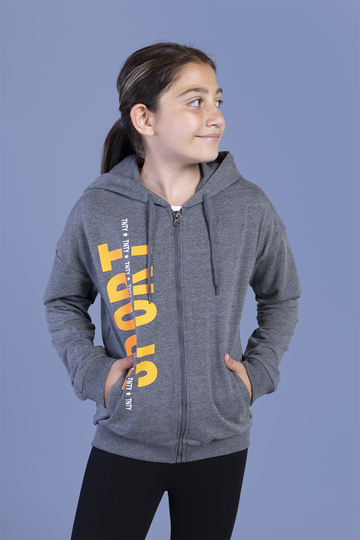 Toontoy Kız Çocuk Kapüşonlu İki Yanı Cep Detaylı Baskılı Hırka