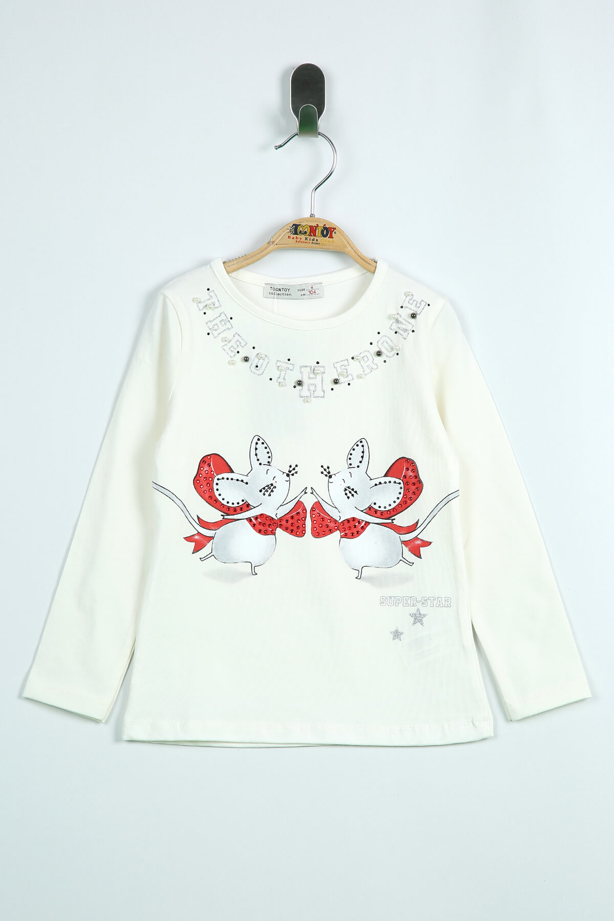 Toontoy Kız Çocuk T-Shirt Yaka İnci Taş