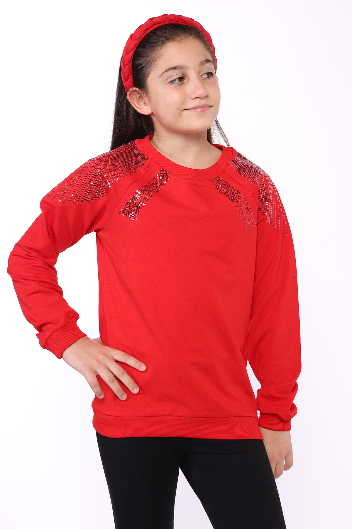 Toontoy Kız Çocuk Pullu Nakışlı Sweatshirt