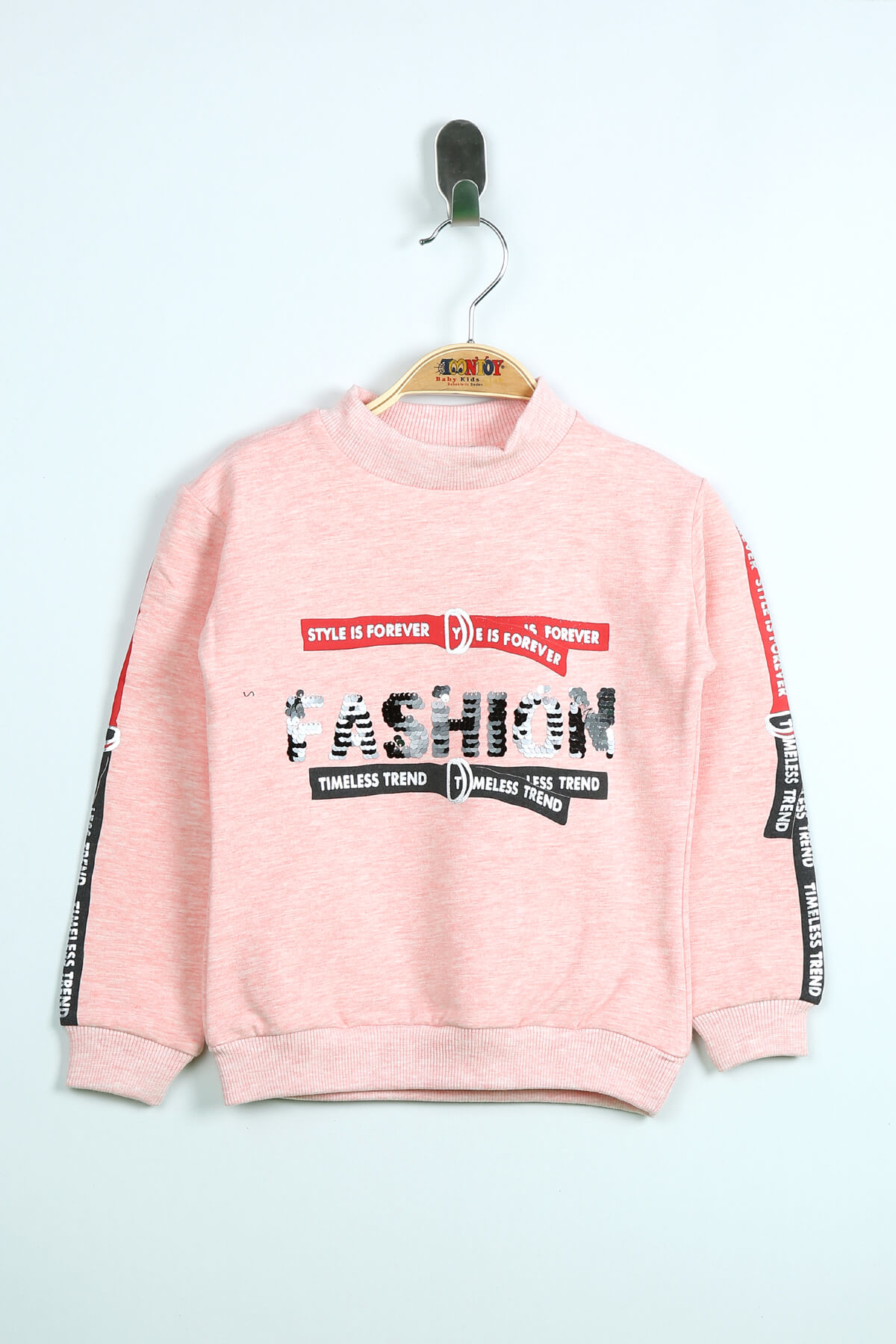 Toontoy Kız Çocuk Sweatshirt Kollari Şeritli Pullu Fashion Nakış