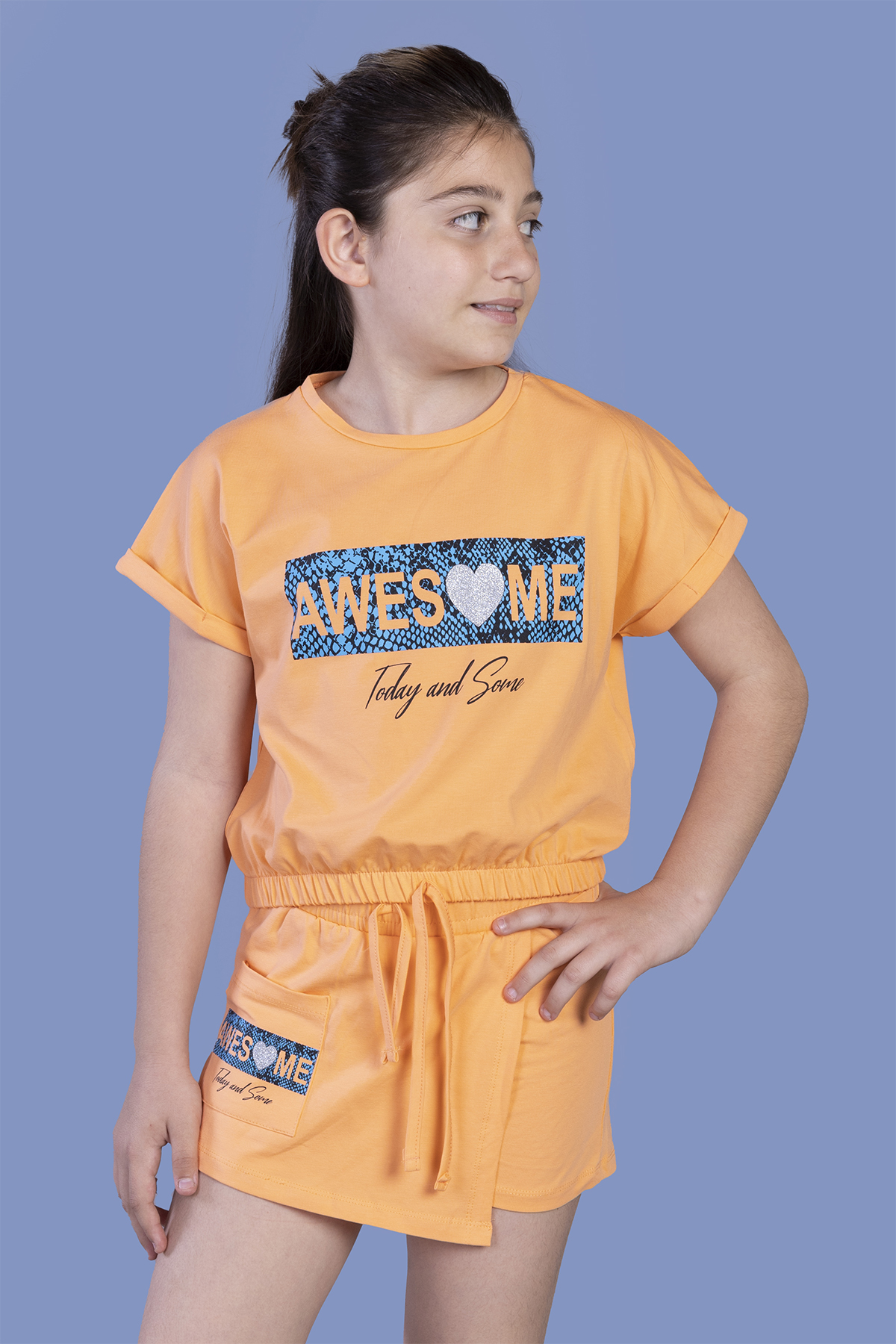 Toontoy  Kız Çocuk Awesome Baskılı Şortlu Takım