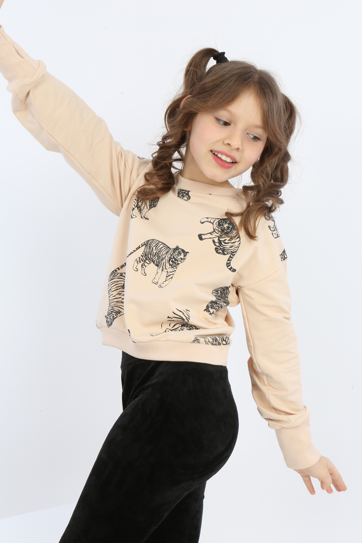 Toontoy Kız Çocuk Tiger Trend Baskılı Sweatshirt