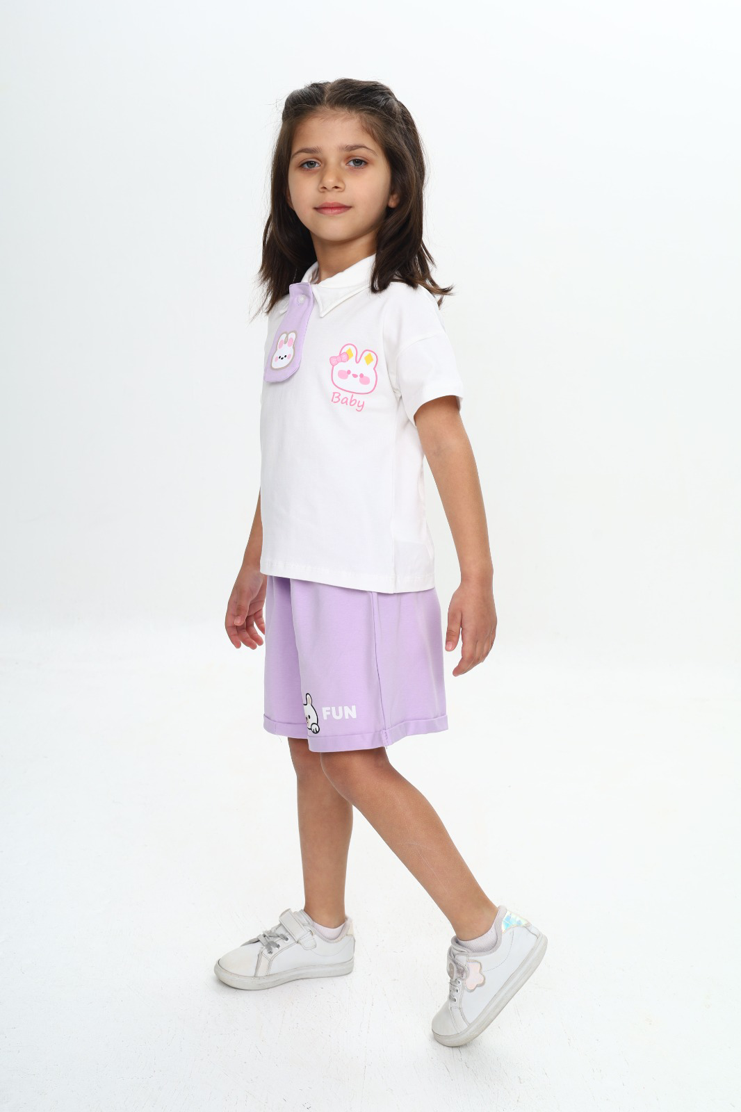 Toontoy Kız Çocuk Polo Yaka Göğsü Baskılı Şortlu Takım