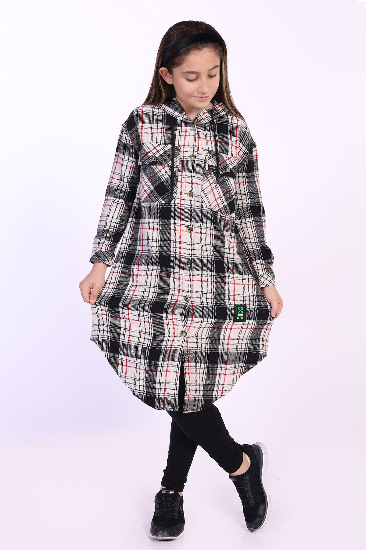 Toontoy Kız Çocuk Kapüşonlu Oduncu Gömlek