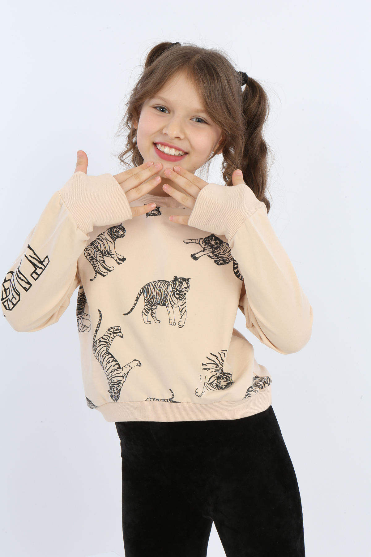 Toontoy Kız Çocuk Tiger Trend Baskılı Sweatshirt