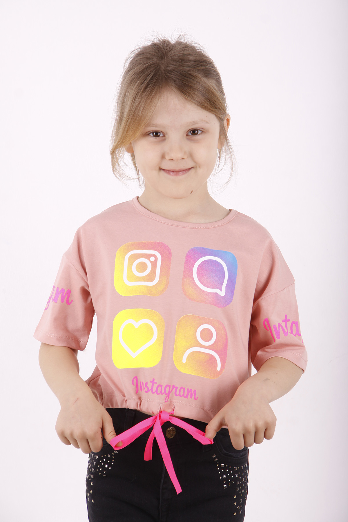 Toontoy Kız Çocuk Instagram Baskılı Crop Tişört