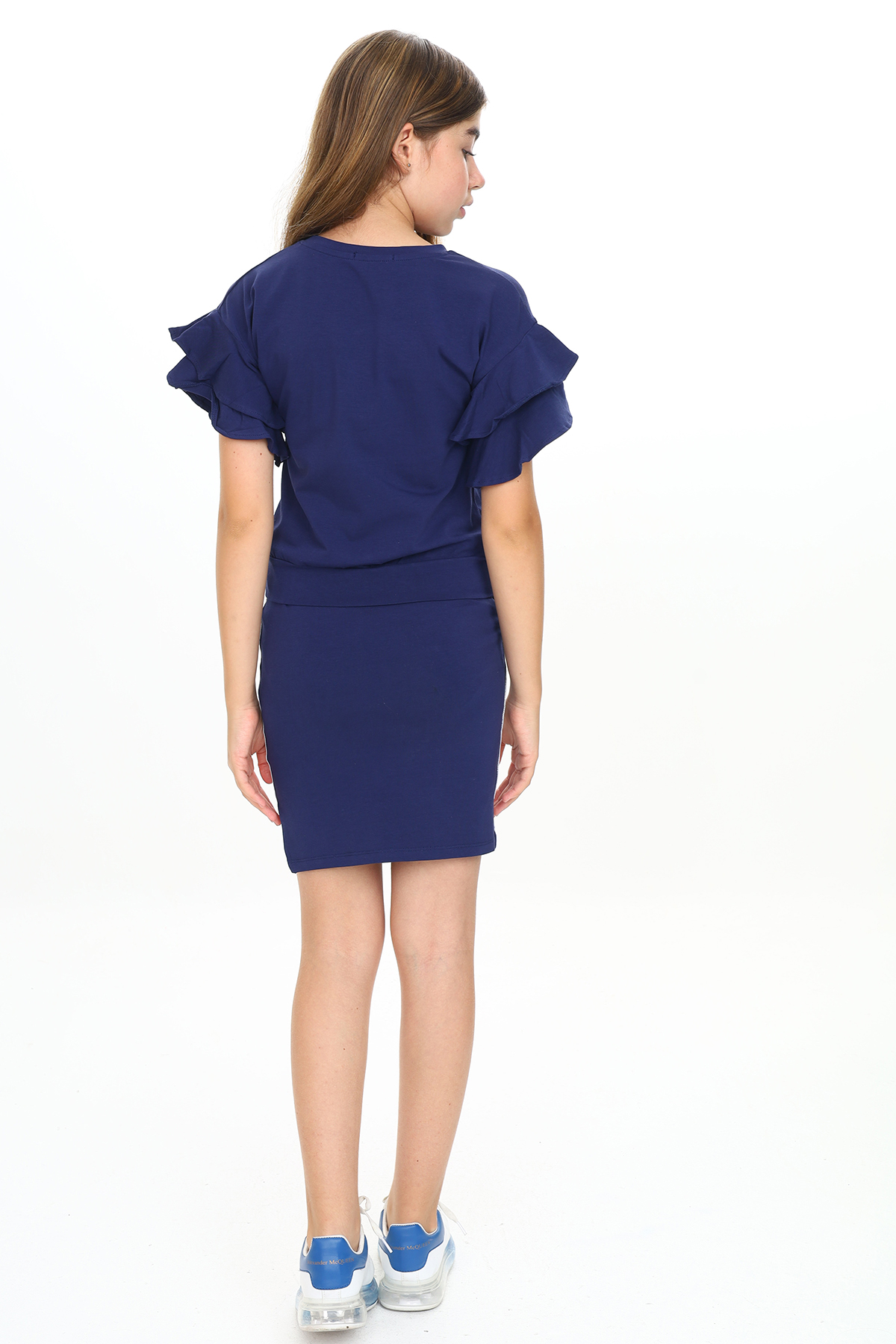 Toontoy  Kız Çocuk Cep Pul Nakışlı Etek Şeritli Takım