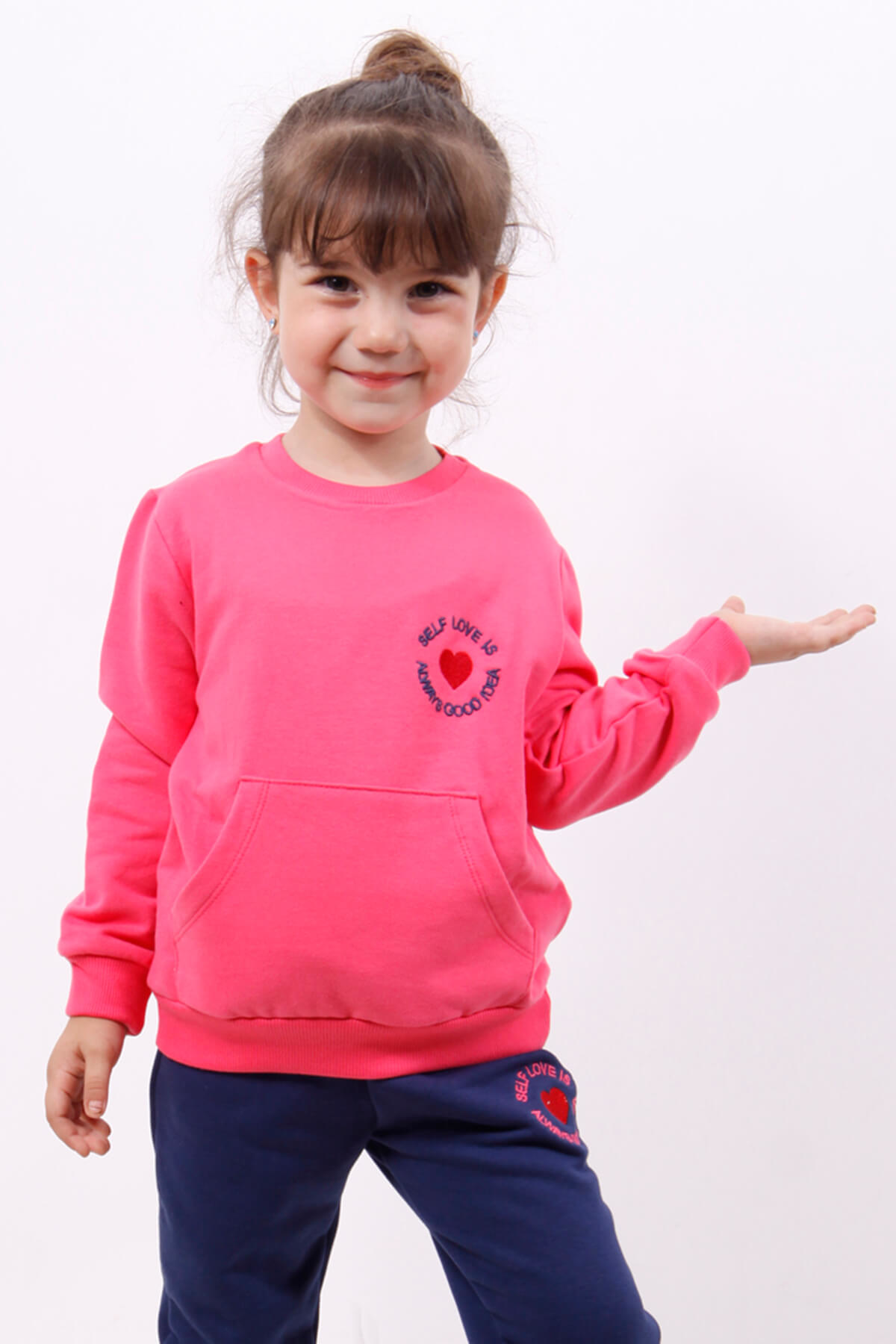 Toontoy Kız Çocuk Göğsü Kalp Nakışlı Sweatshirt