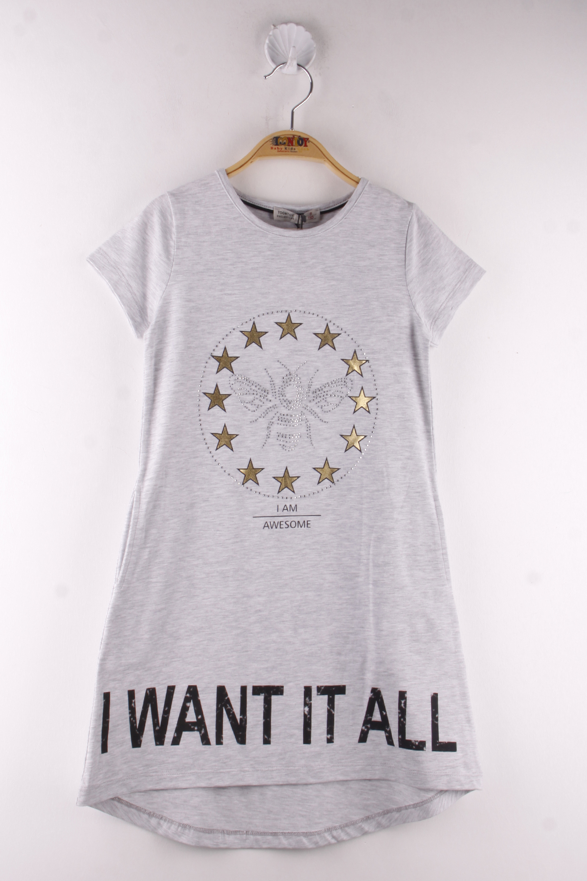 Toontoy Kız Çocuk  I Want It All Baskılı Elbise