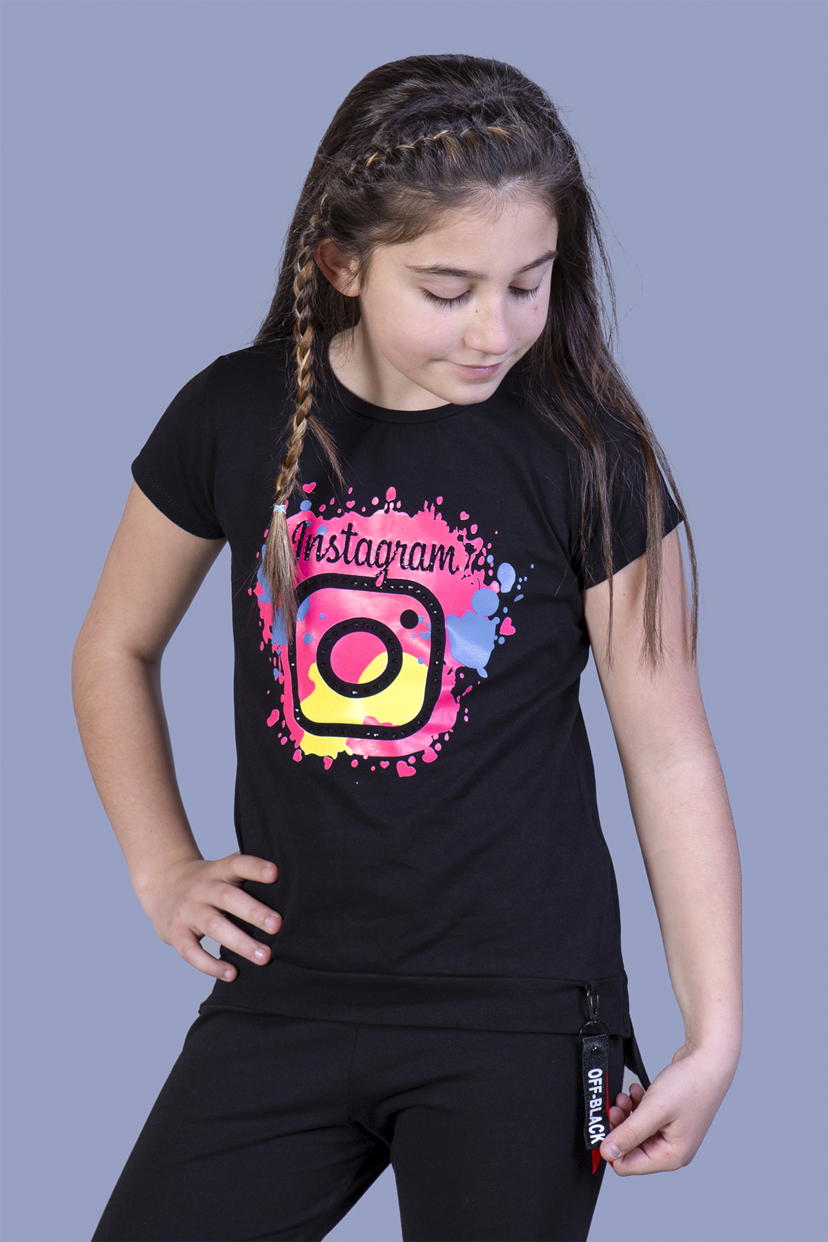 Toontoy  Kiz Çocuk Renkli İnstagram Baskili Tişört