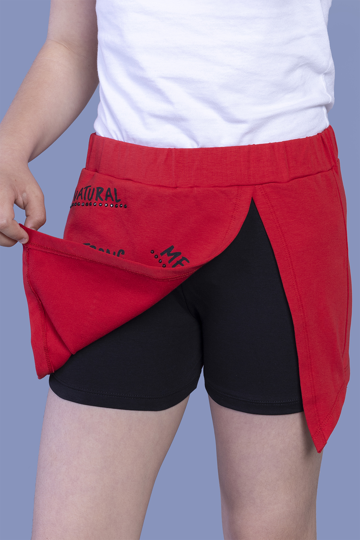 Toontoy Kız Çocuk Garni Detaylı Baskılı Etek Görünümlü Şort