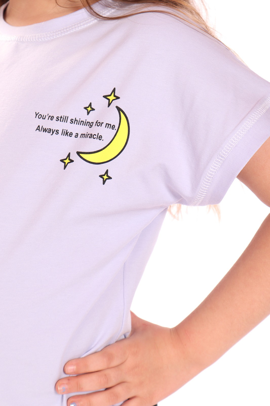 Toontoy Kız Çocuk Yıldız Baskılı Kesik Cep Detaylı Tişört