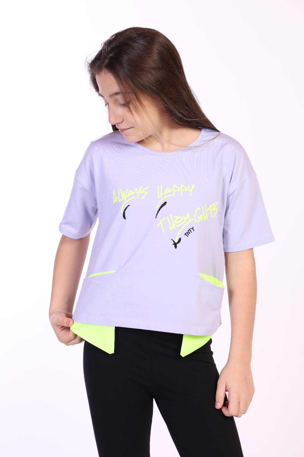 Toontoy Kız Çocuk Always Happy Baskılı Tişört