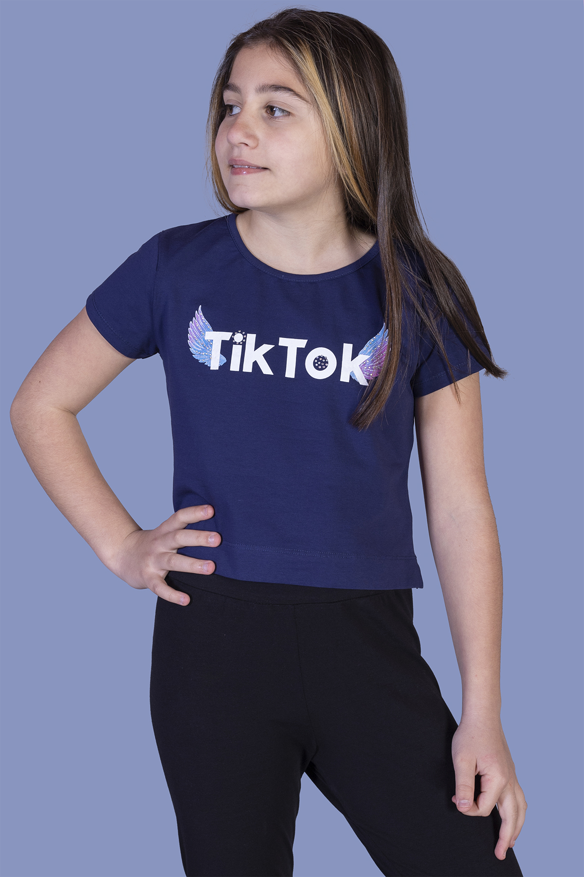 Toontoy Kız Çocuk Ön Arka TikTok Baskılı Tişört