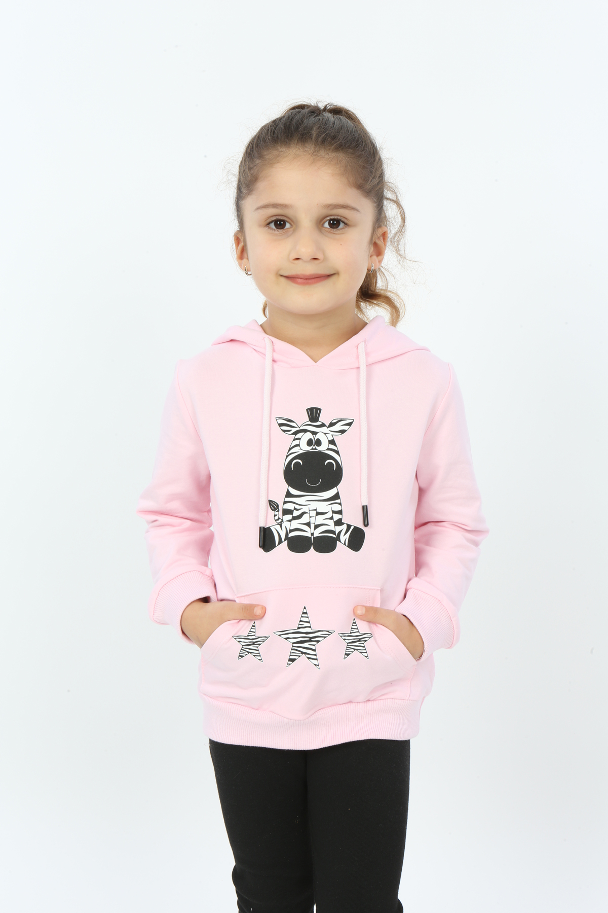 Toontoy Kız Çocuk Yıldızlı Zebra Baskılı Kapüşonlu Sweatshirt